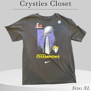 NWT Los Angeles Rams Nike Super Bowl LVI Champions Lombardi Trophy T-Shirt Black